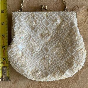 Elegant White Beaded Clutch